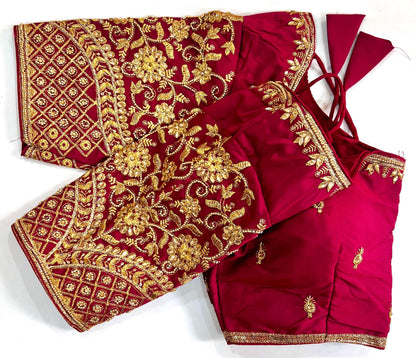 Maroon color banarasi silk saree with blouse images