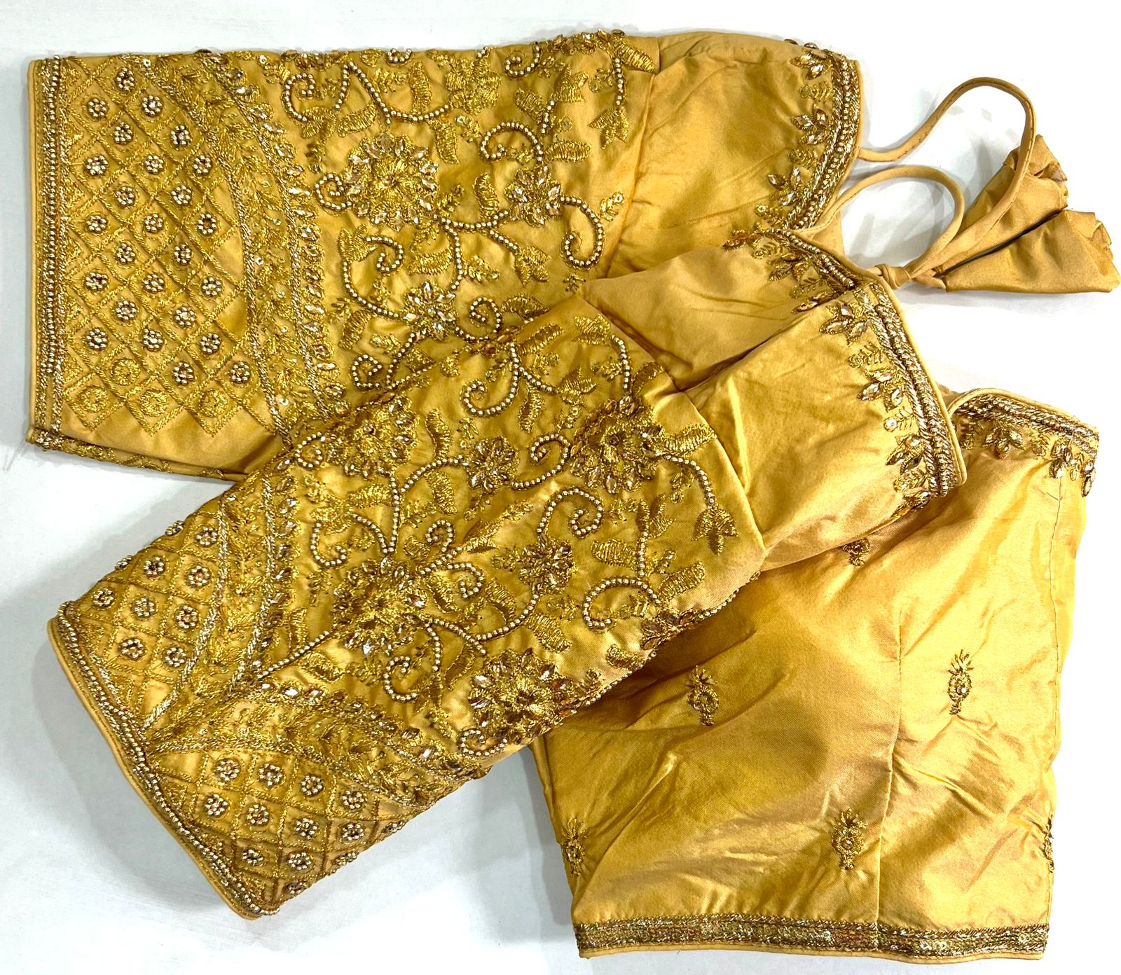Beige color banarasi silk saree with blouse design