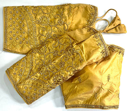 Beige color banarasi silk saree with blouse design