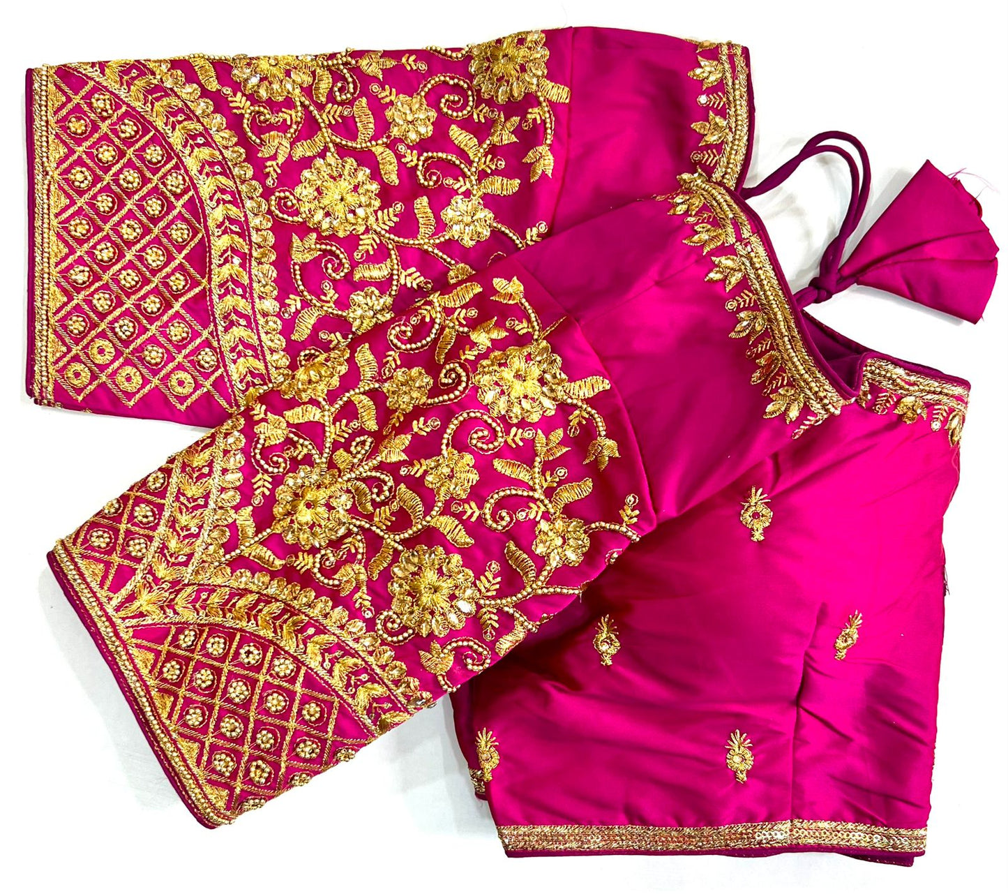 Rani pink color banarasi silk saree with blouse online shopping