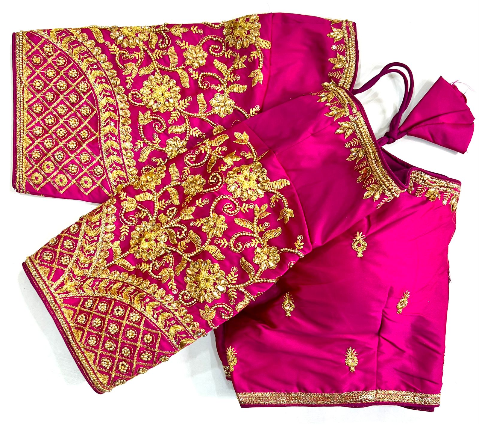 Rani pink color banarasi silk saree with blouse online shopping