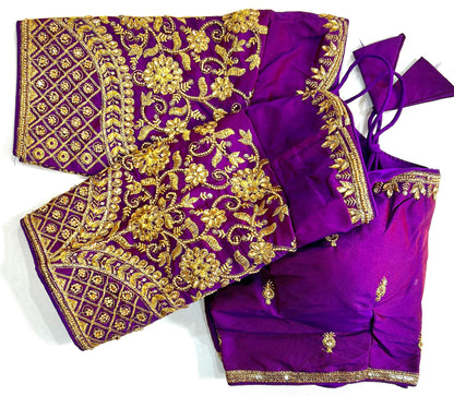 Purple color banarasi silk saree with blouse for wedding