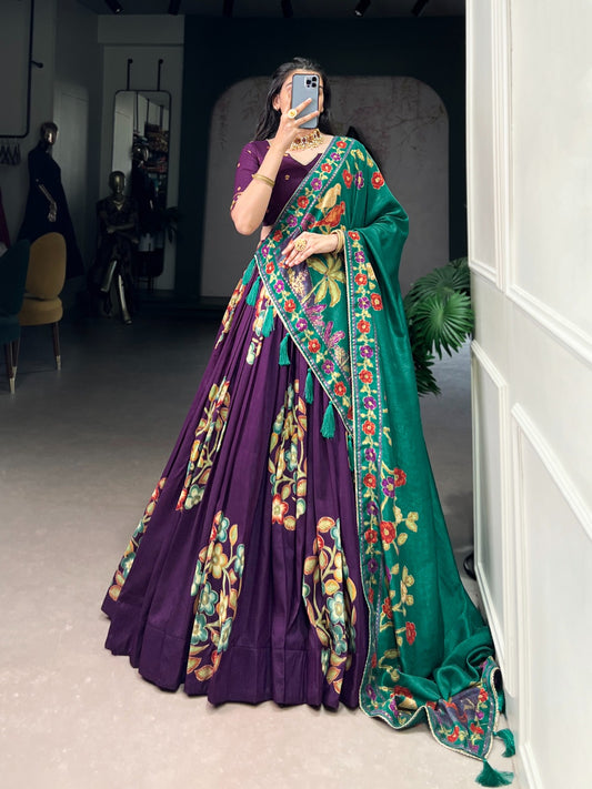 Purple color tussar silk lehenga choli for women