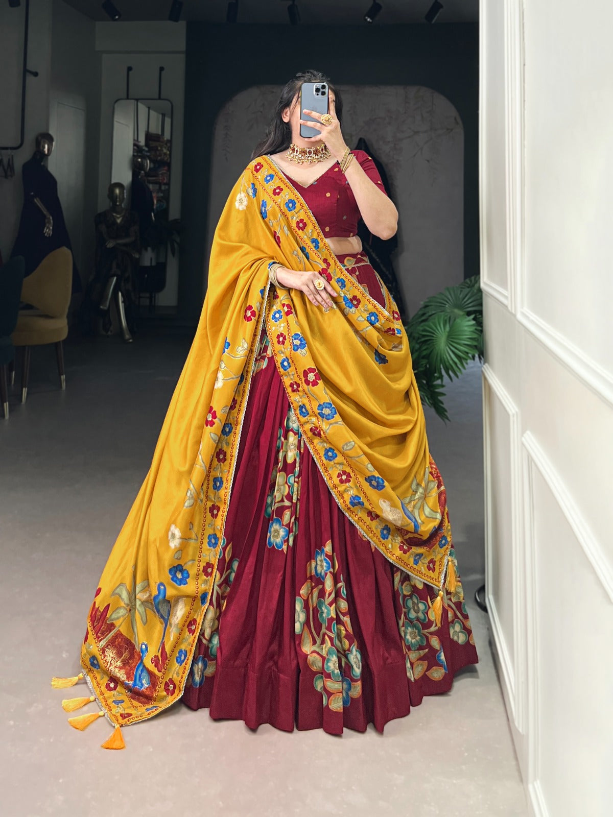 Maroon color tussar silk lehenga choli for women