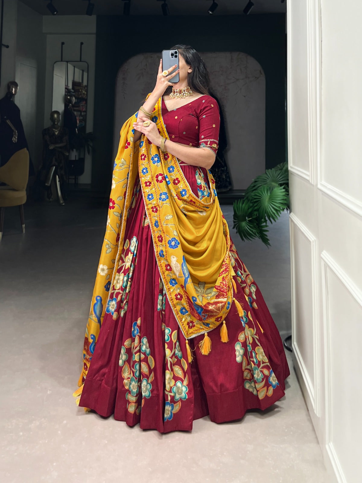 Maroon color tussar silk lehenga choli online