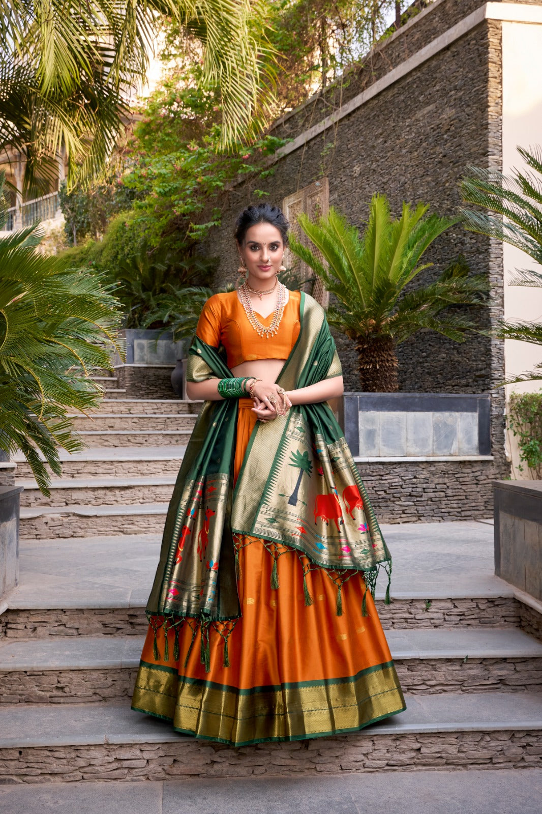 Orange color vichitra silk lehenga choli for women