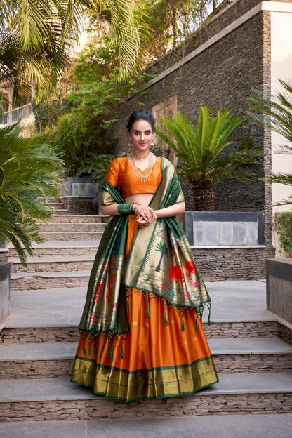 Orange color vichitra silk lehenga choli for women