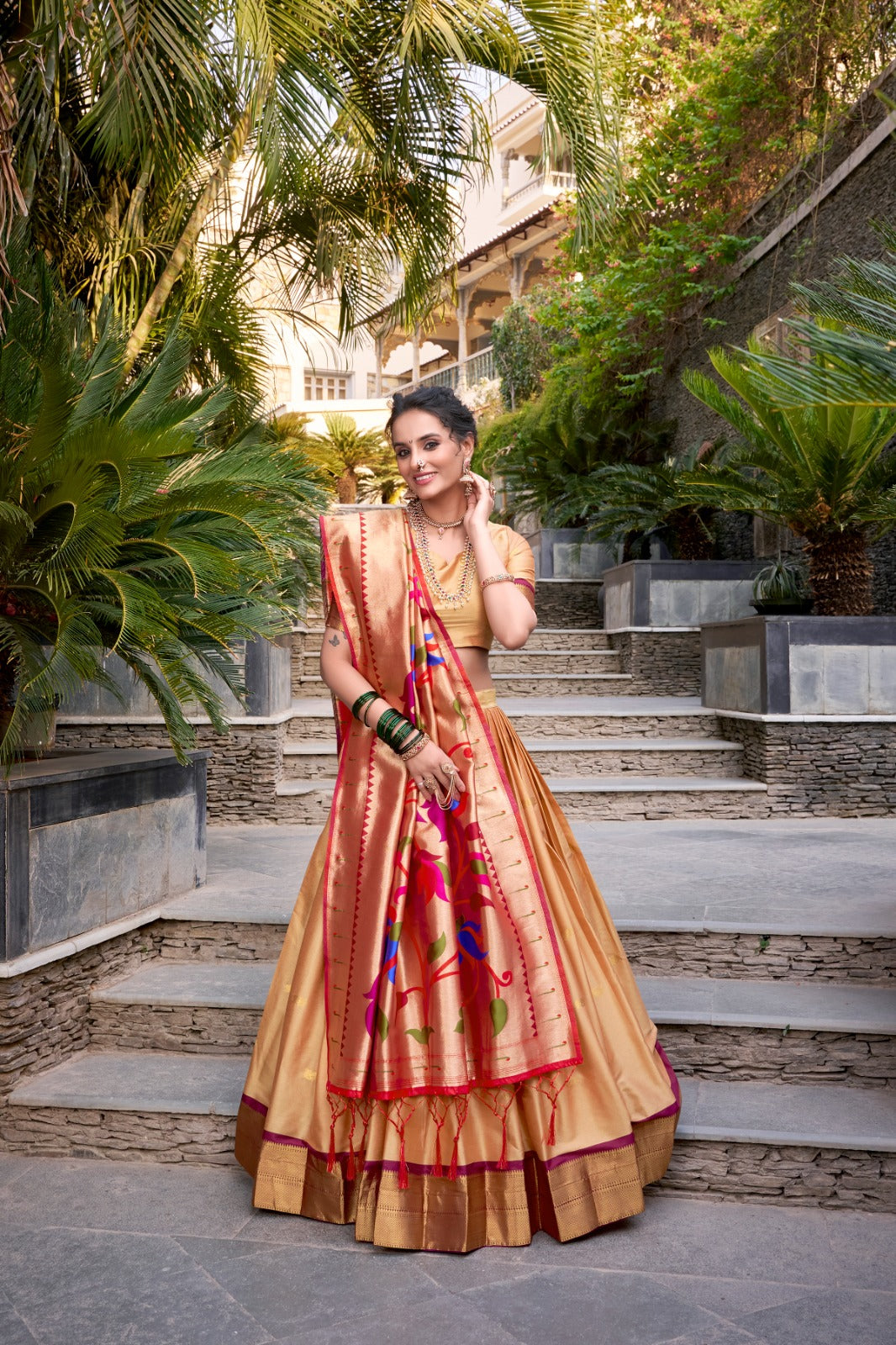 Chiku color jacquard silk lehenga choli for women