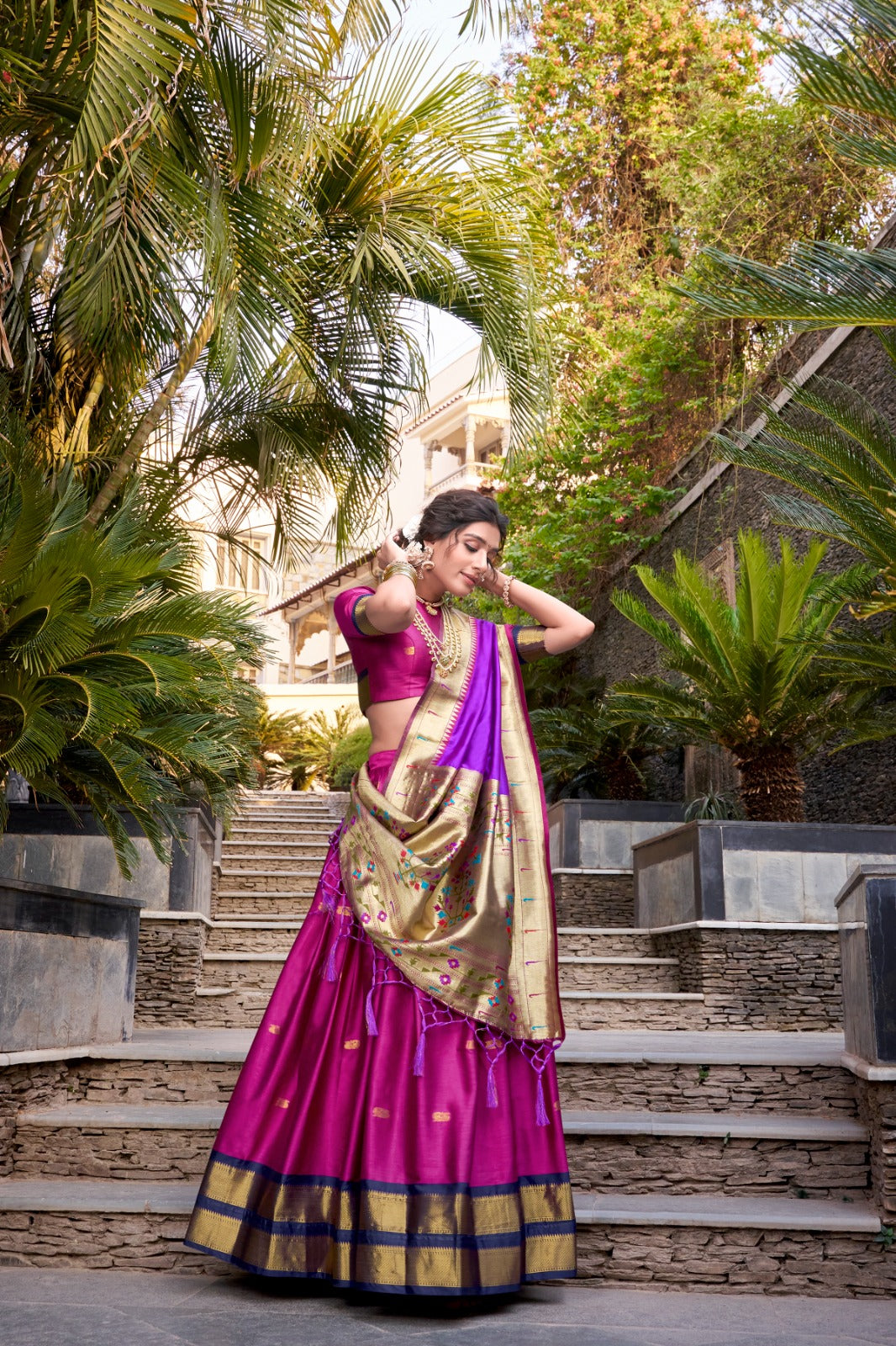 Pink color jacquard silk lehenga choli for women