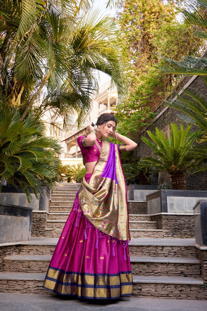 Pink color jacquard silk lehenga choli for women