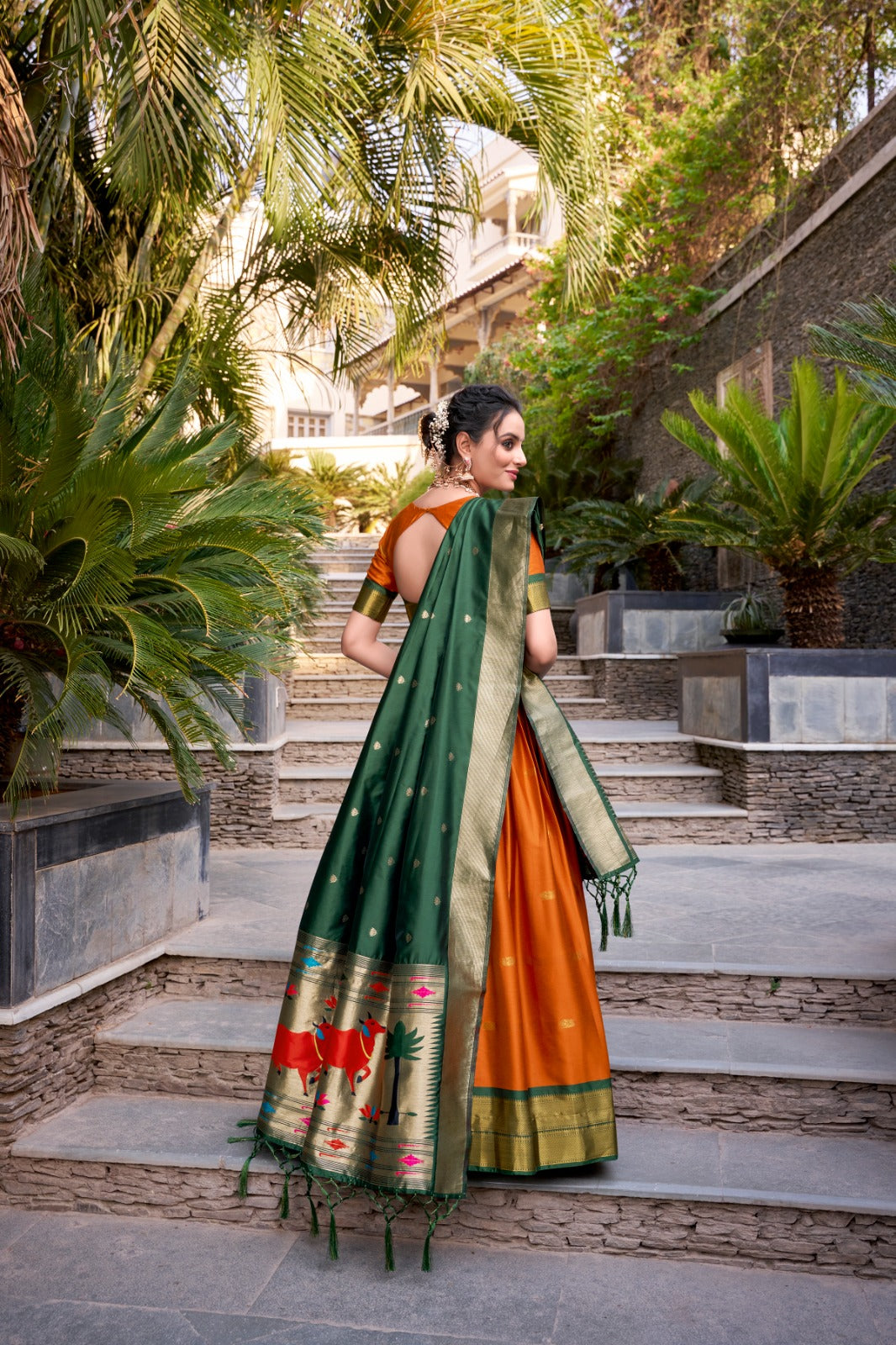 Orange color vichitra silk lehenga choli  with dupatta online