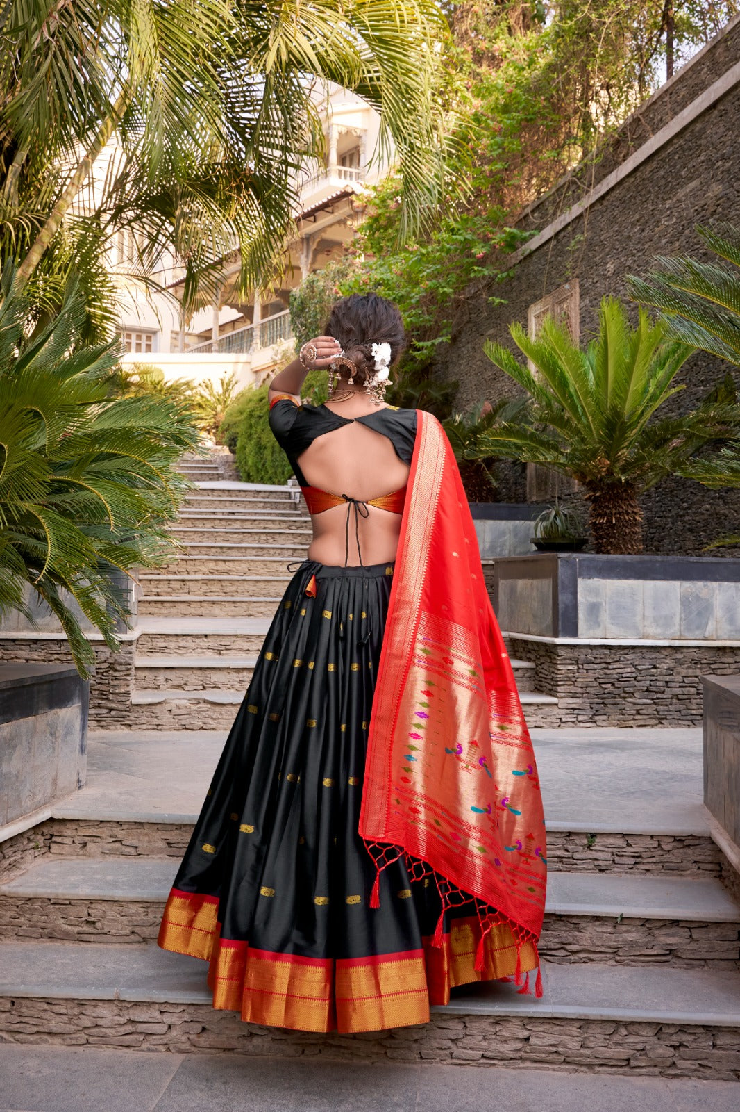 Black color jacquard silk lehenga choli with dupatta