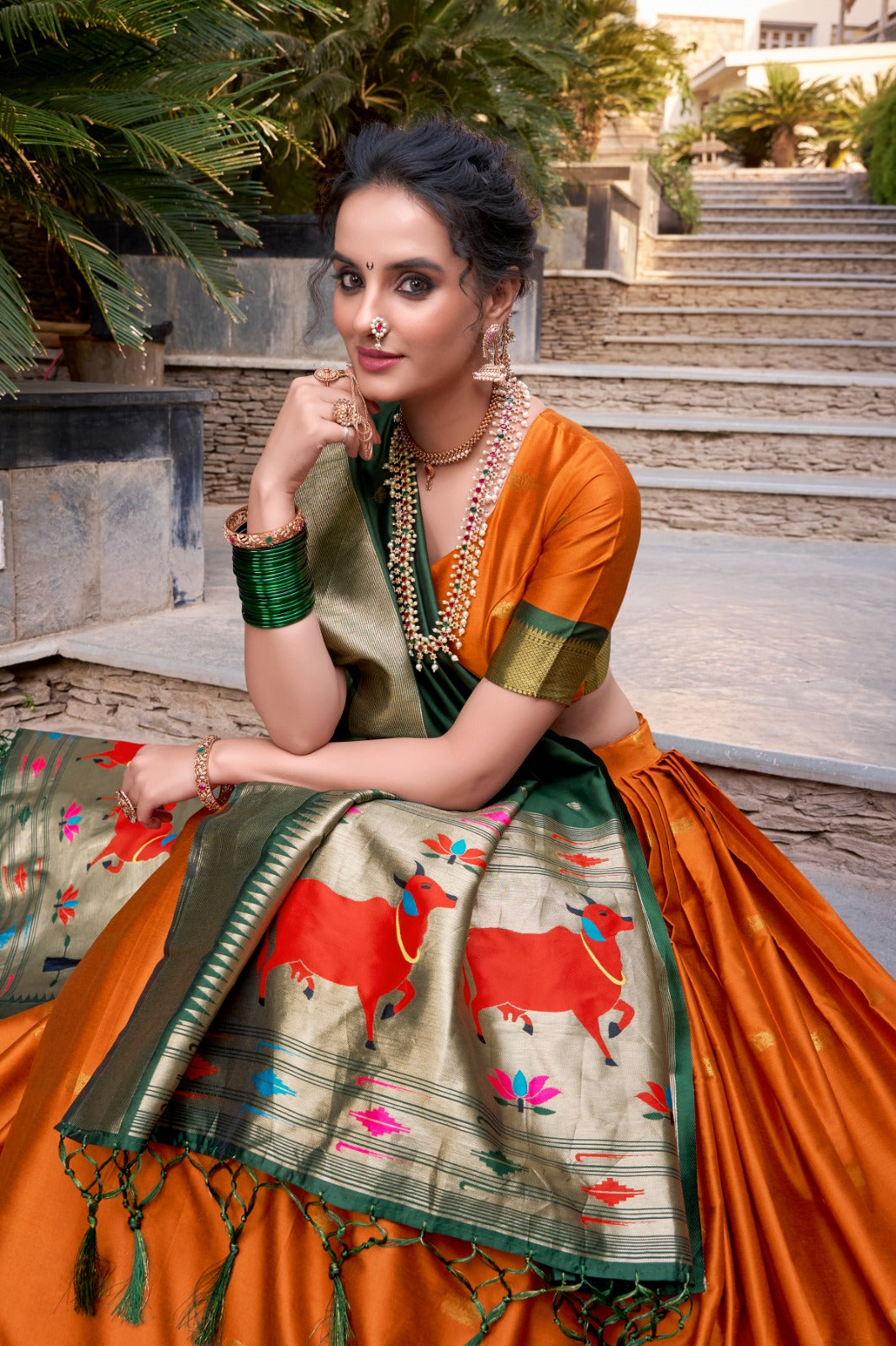Orange color vichitra silk lehenga choli  with dupatta price