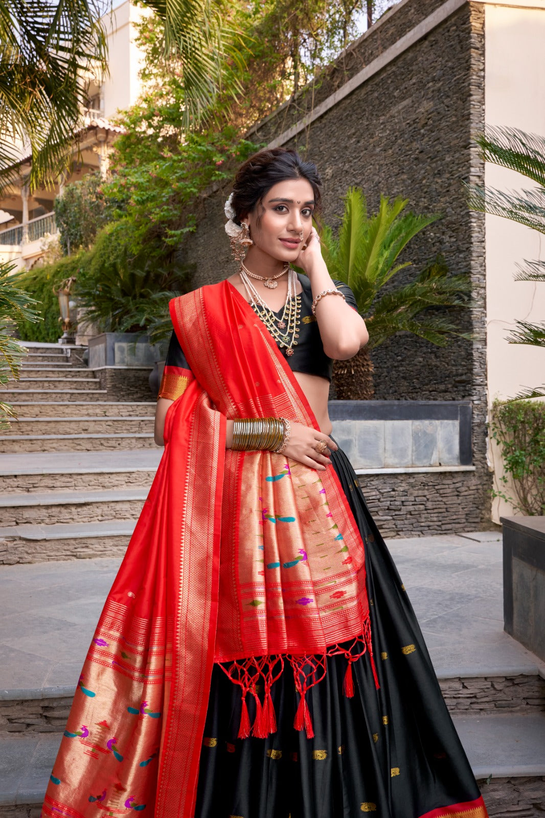 Black color jacquard silk lehenga choli with dupatta online