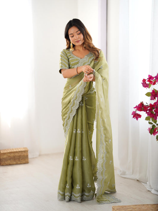 Green color jimmy chu saree for women