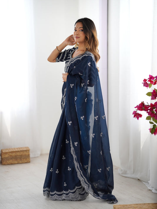 Navy blue color jimmy choo saree for women