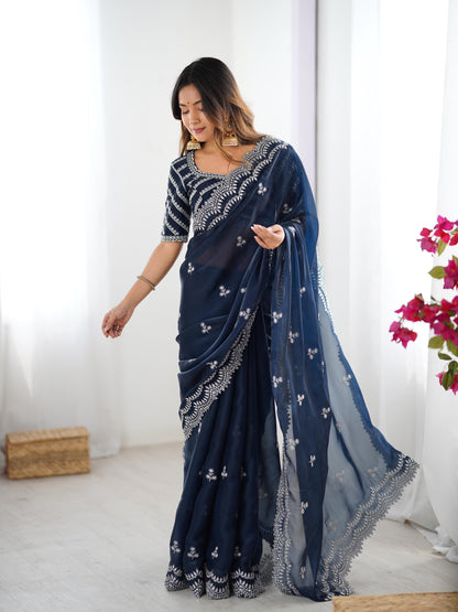 Navy blue color jimmy choo saree with blouse price