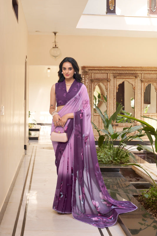 Pink color weightless marbal saree for women