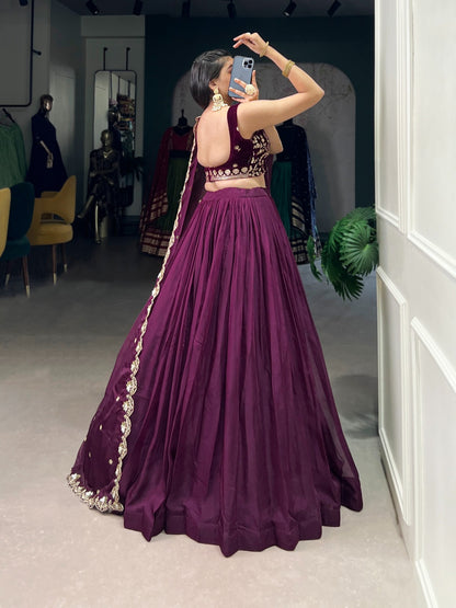 Wine color organza lehenga choli  for party
