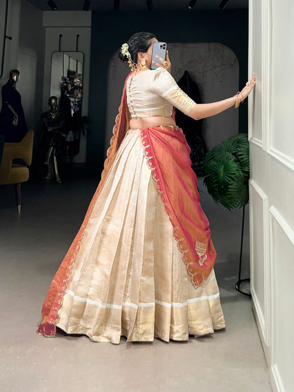 Off white jacquard chex lehenga choli with dupatta online