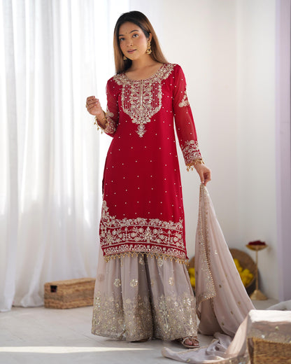 Red color georgette sharara suit for women