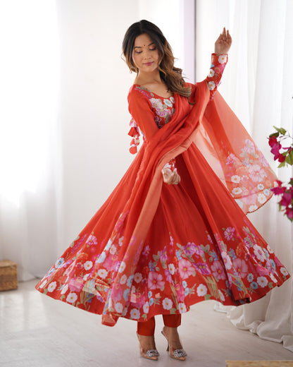 Orange color organza silk salwar suit with price