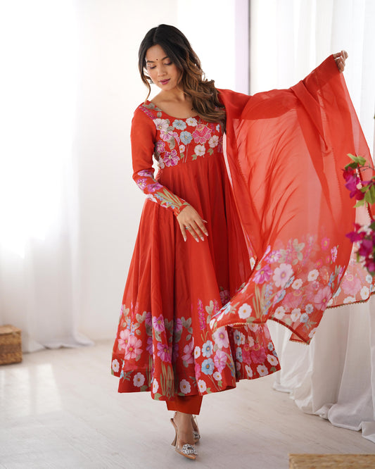 Orange color organza silk salwar suit for women