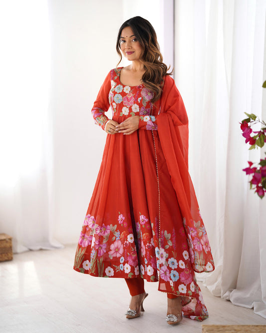 Orange color organza silk salwar suit for party