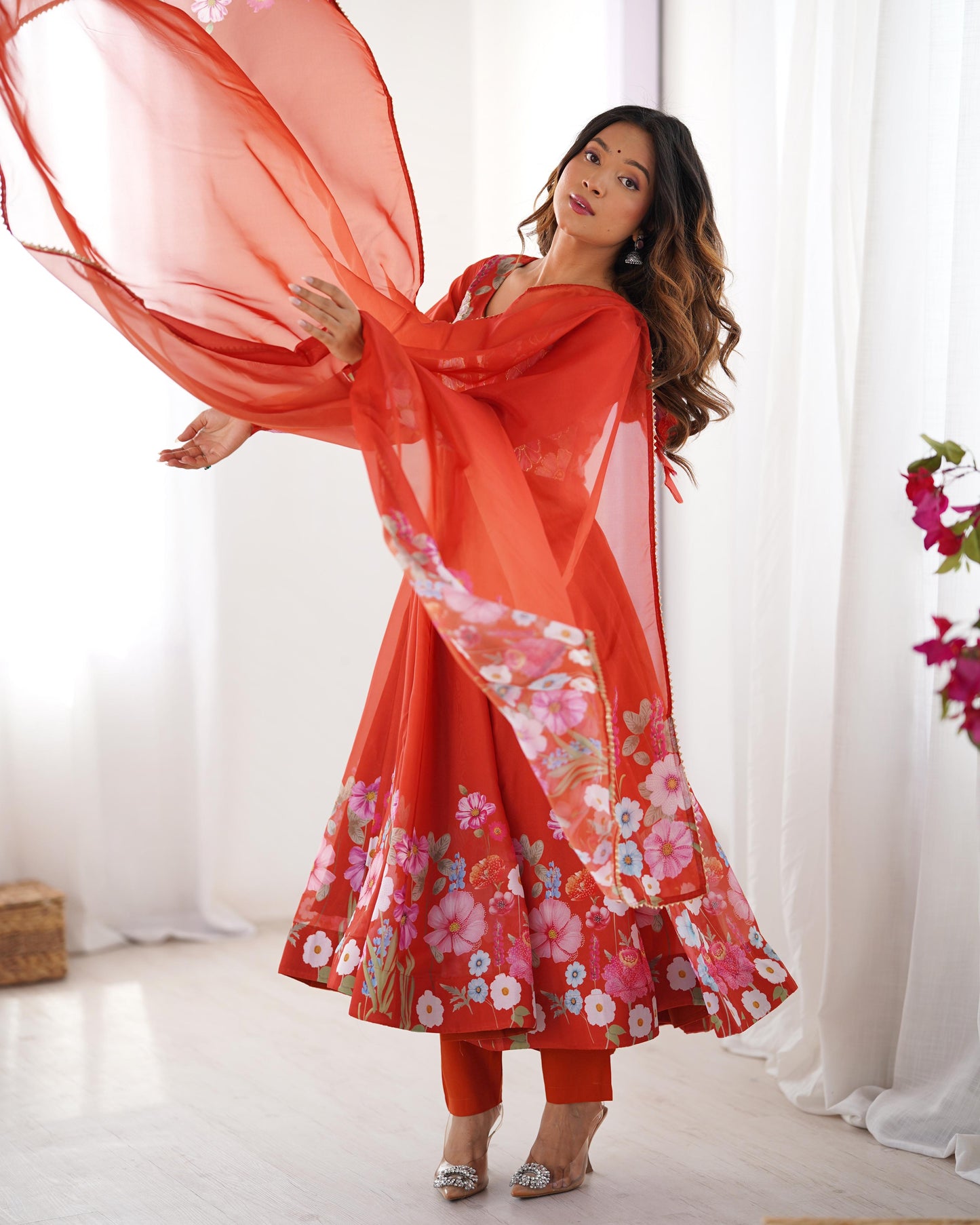 Orange color organza silk salwar suit images