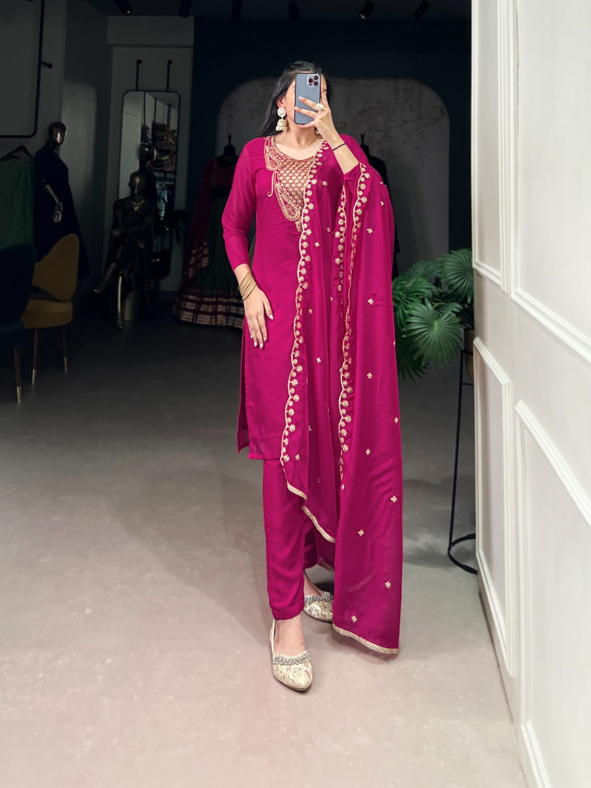 Pink color organza salwar suit for women