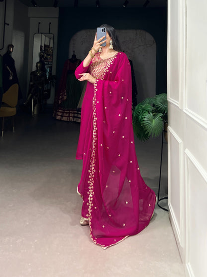 Pink color organza salwar suit with dupatta online
