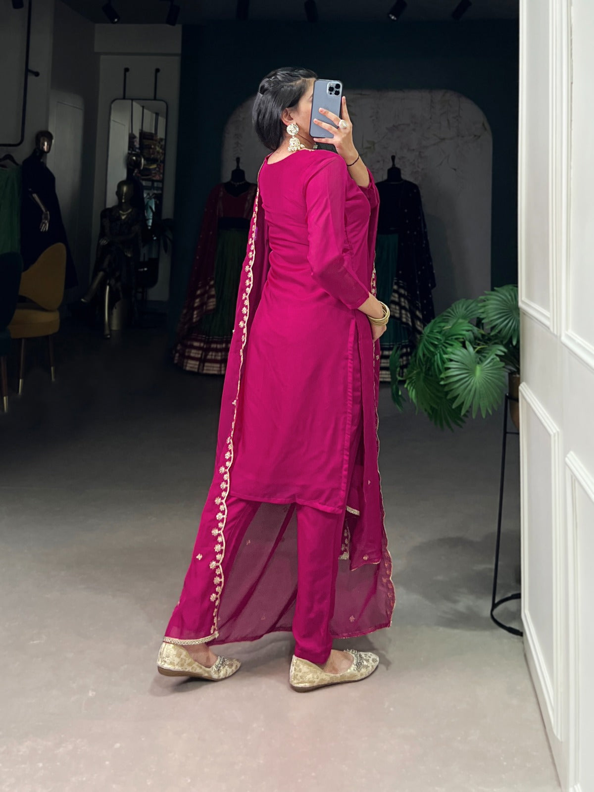 Pink color organza salwar suit with dupatta price