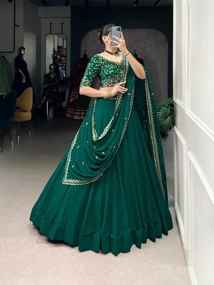 Green color georgette lehenga choli with dupatta