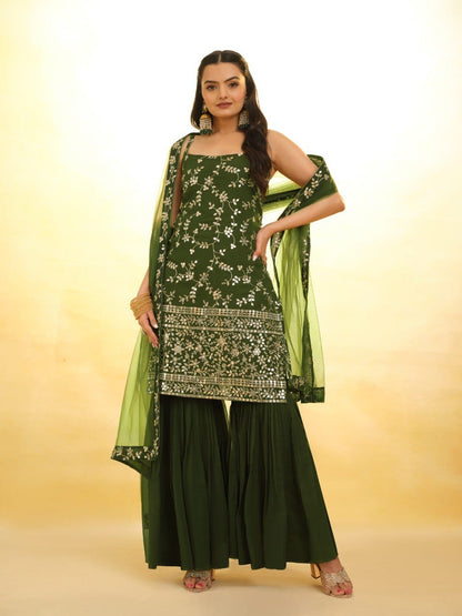 Green color georgette sharara suit 