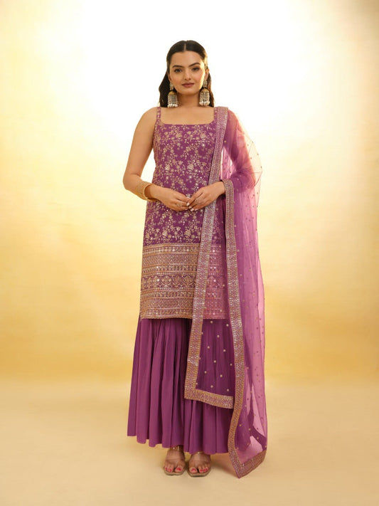 Purple color georgette sharara suit 