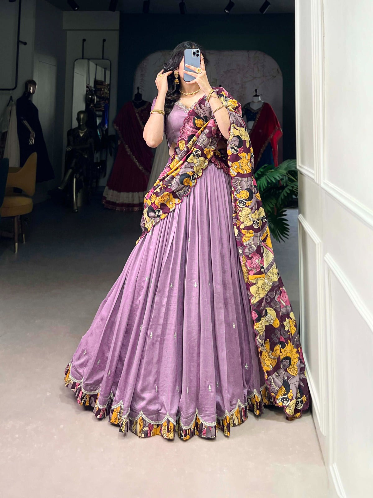 Lavender color vichitra silk lehenga choli for women