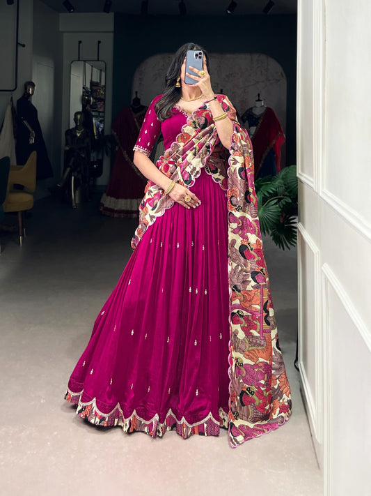 Pink color vichitra silk lehenga choli for women