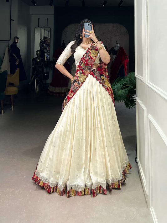 White color vichitra silk lehenga choli
