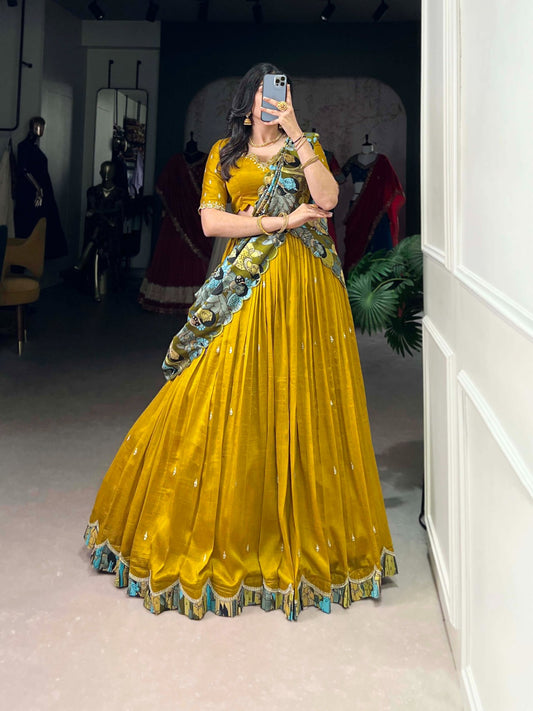 Mustard color vichitra silk lehenga choli for women