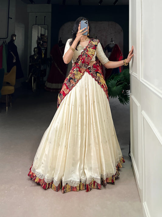 White color vichitra silk lehenga choli for women