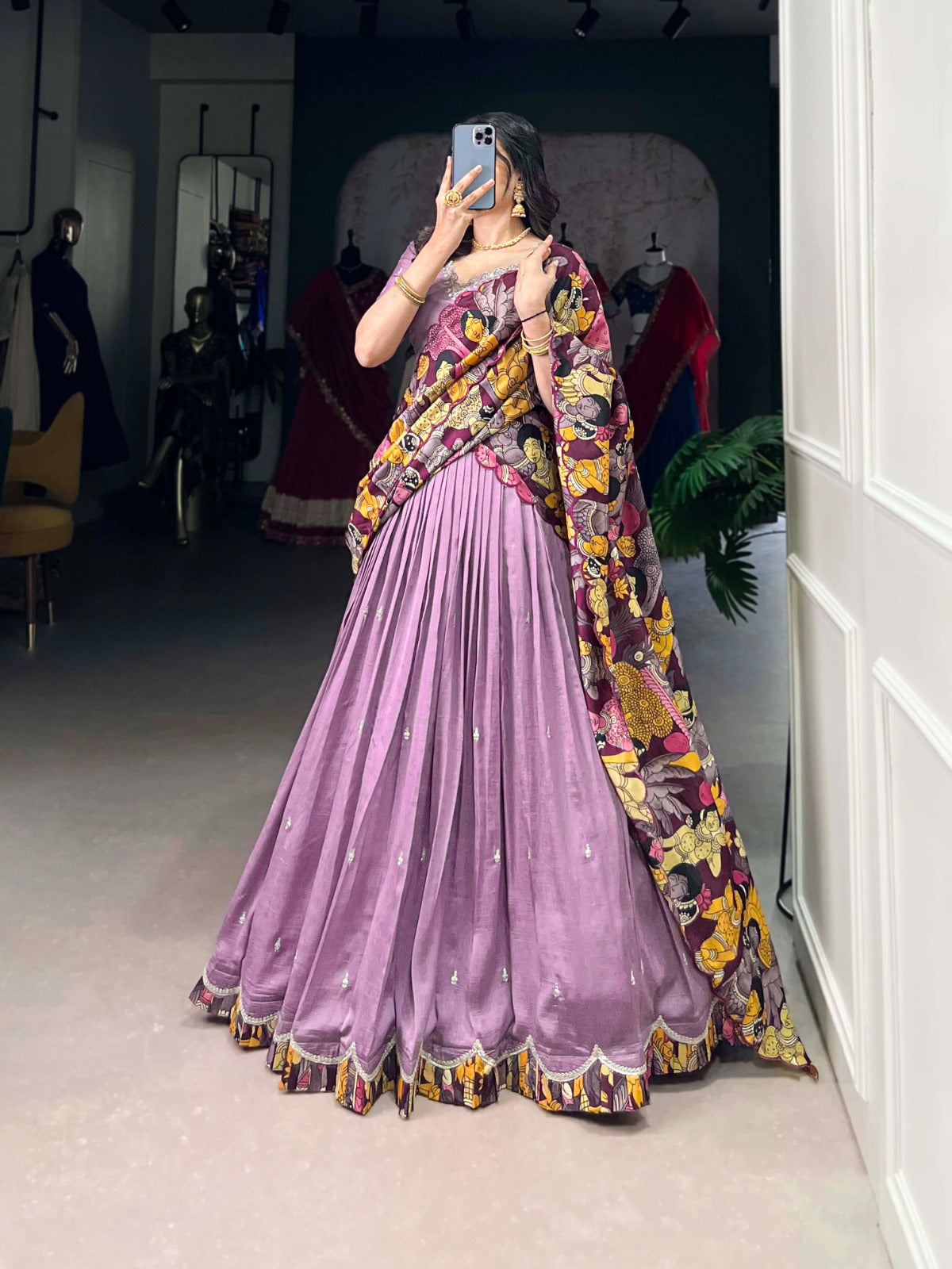 Lavender color vichitra silk lehenga choli with online shopping