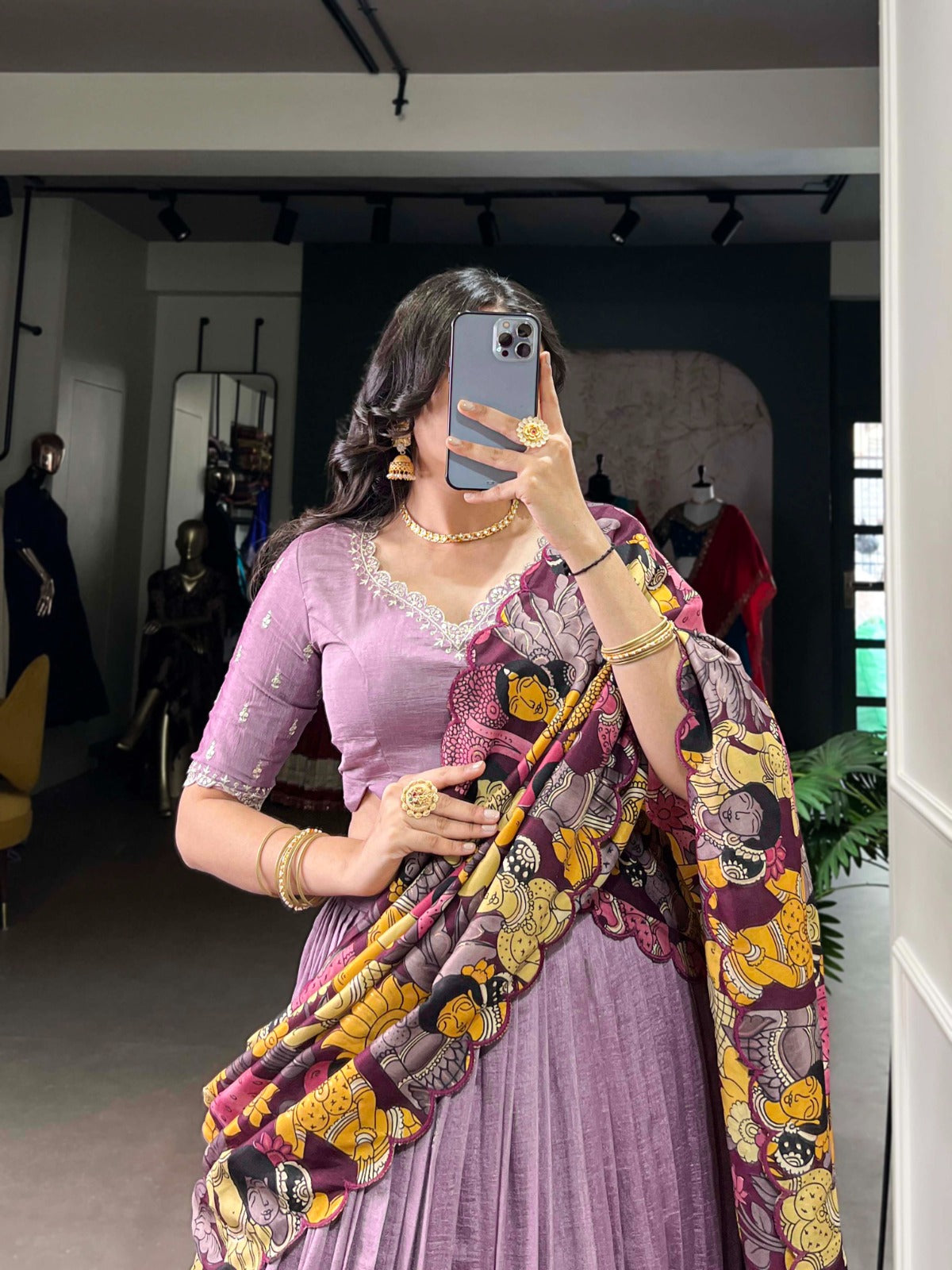 Lavender color vichitra silk lehenga choli for party