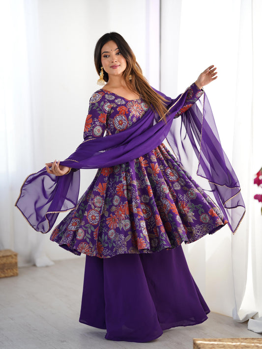 Purple color roman silk chanderi sharara suit for women