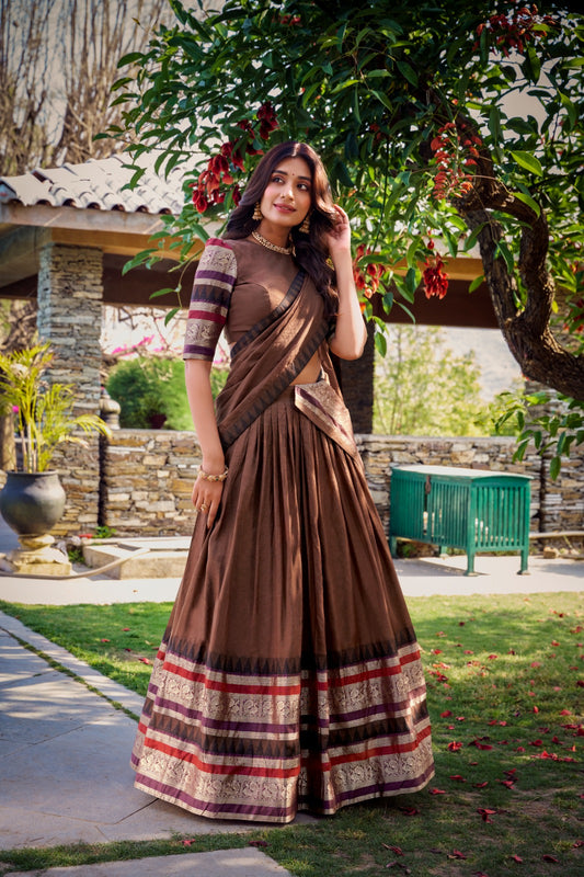 Brown color chanderi lehenga choli for women