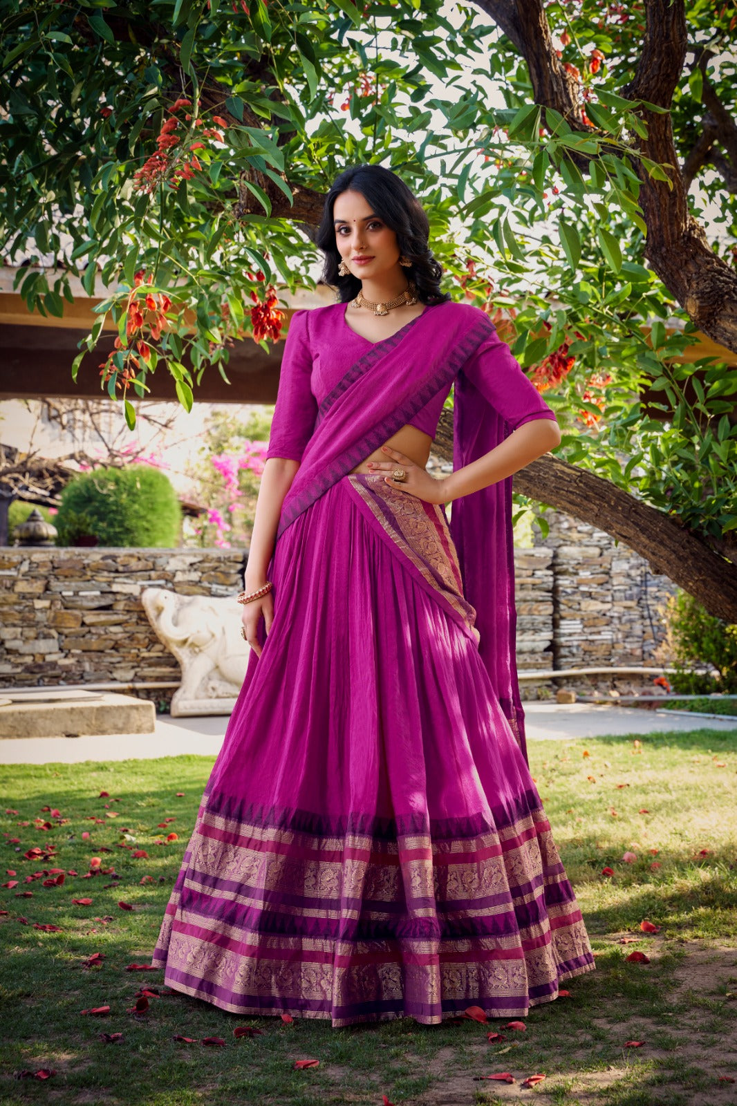 Pink color chanderi lehenga choli for women
