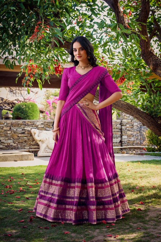 Pink color chanderi lehenga choli for women