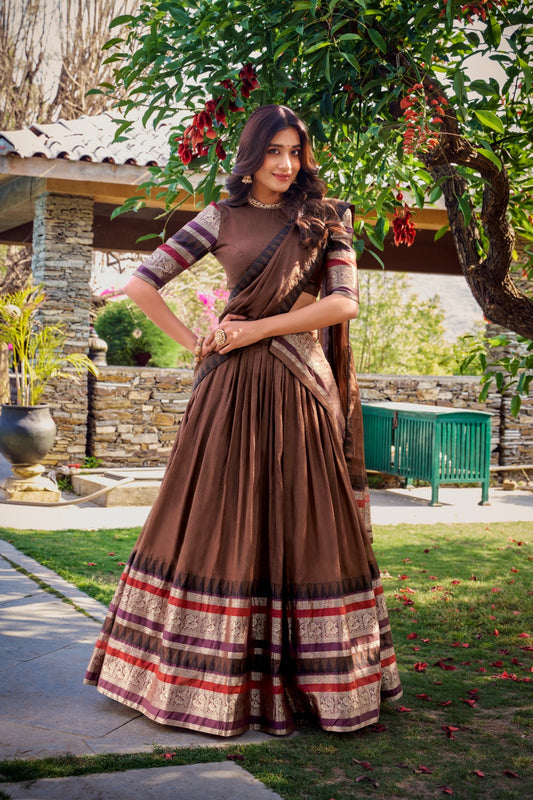Brown color chanderi lehenga choli for wedding