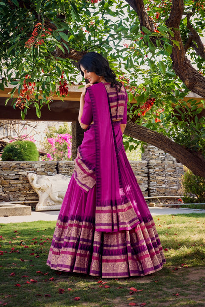 Pink color chanderi lehenga choli with dupatta online