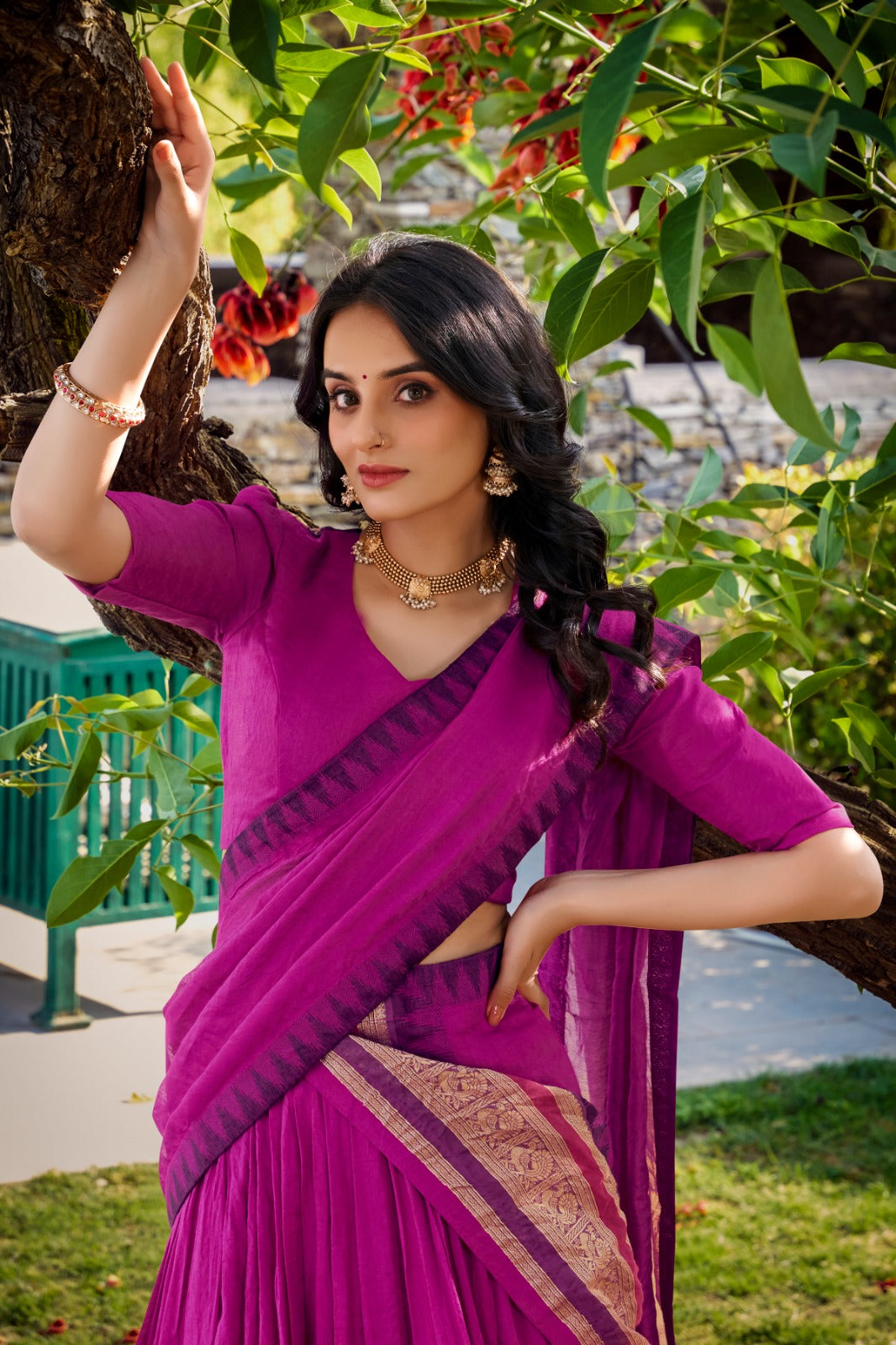 Pink color chanderi lehenga choli with dupatta price
