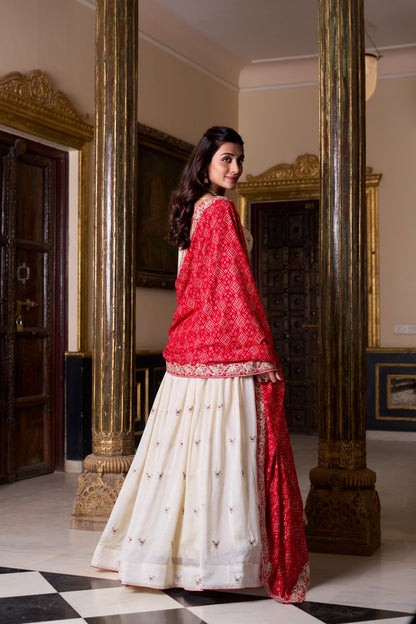 Off White color vichitra silk lehenga choli with dupatta online